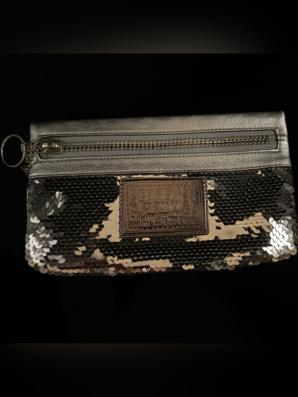 Vintage Coach Poppy Silver Sequin Wristlet